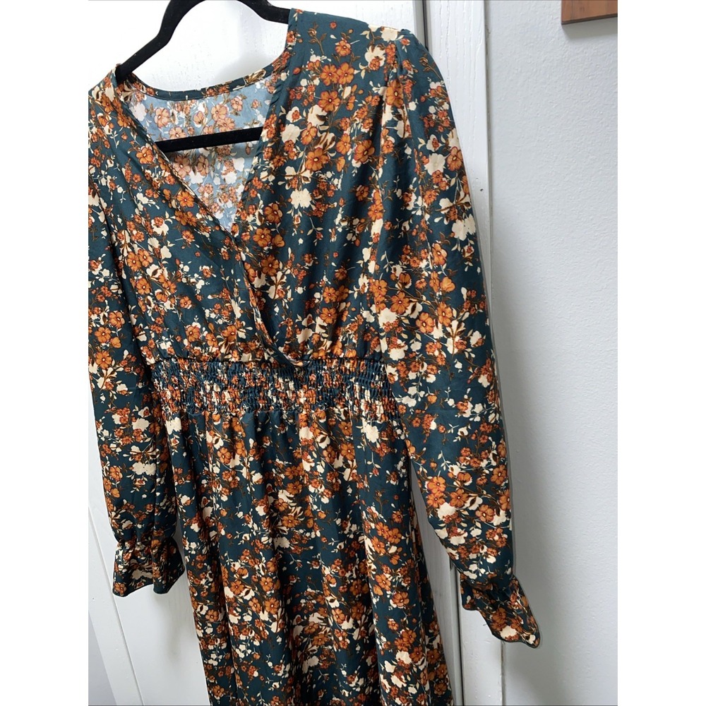 Boho Floral Midi Dress Women's Large Cottagecore Prairie Fall Dress - Picture 6 of 10